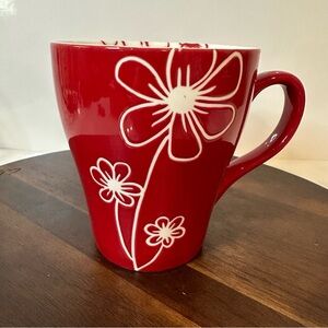 Starbucks Red Embossed Floral Ceramic Mug – 15 oz – 2007 Retired Vintage